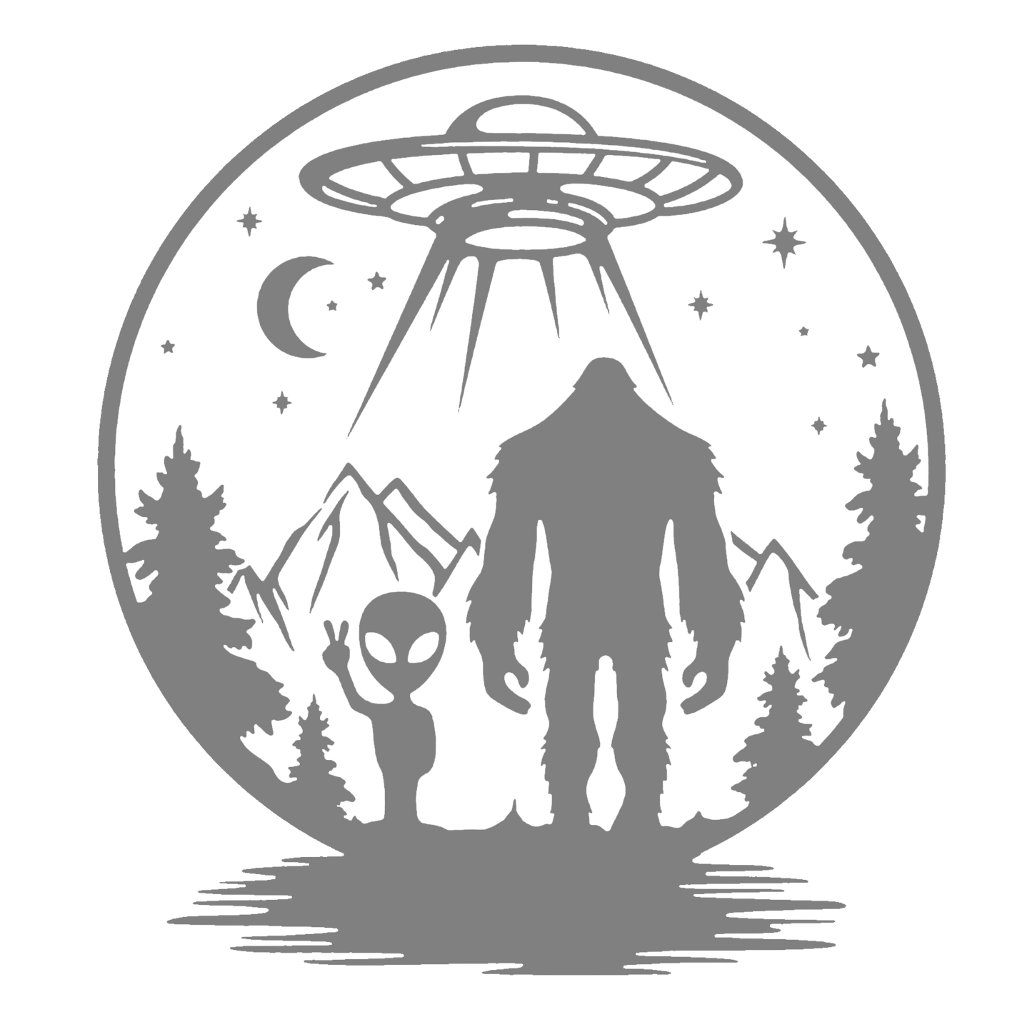 UFO, Alien & Bigfoot Forest Sticker