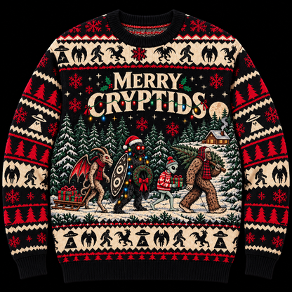 Merry Cryptids – Cryptid Creatures Ugly Christmas Sweater