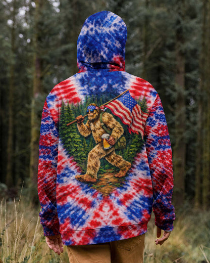BIGFOOT WITH FLAG RED WHITE & BLUE SWIRL ALL OVER PRINT SHIRT