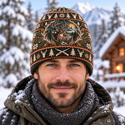 Rustic Deer Beanie Hat - Nature Lover Holiday Present