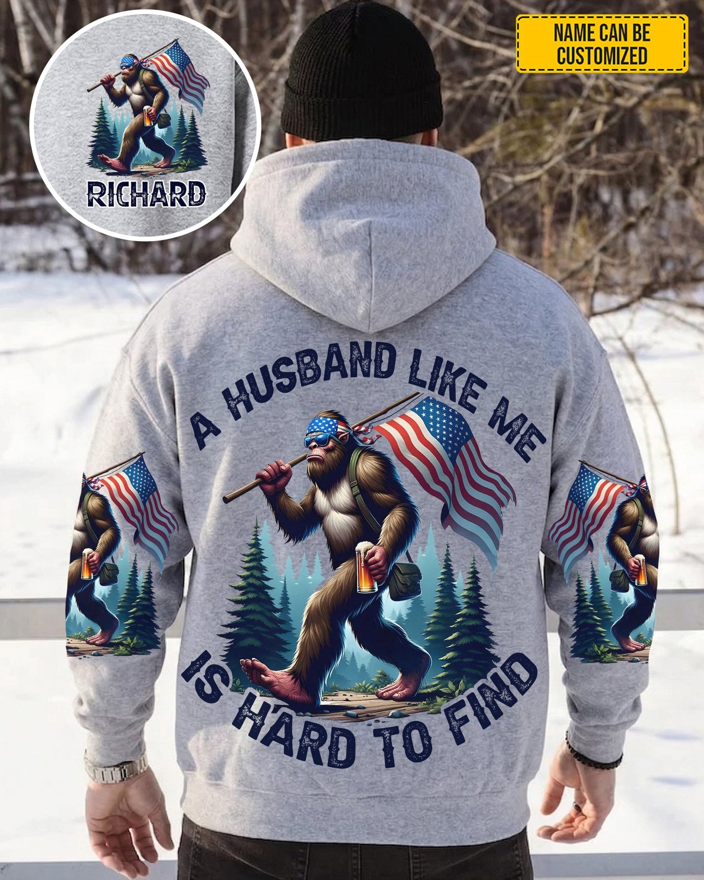 A Husband Like Me Is Hard To Find – Personalized Bigfoot American All Over Print Shirt