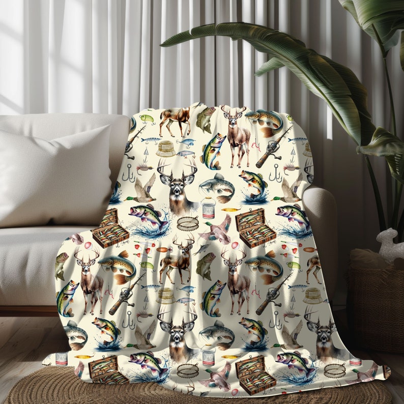Vintage Hunting Fishing Blanket