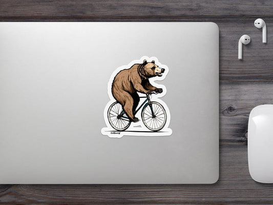 Cycling Grizzly Bear Sticker