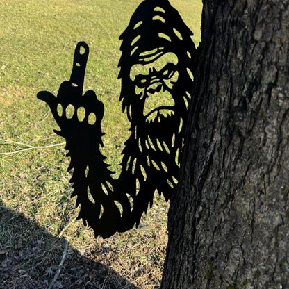 Flipping Off Bigfoot Metal Sign