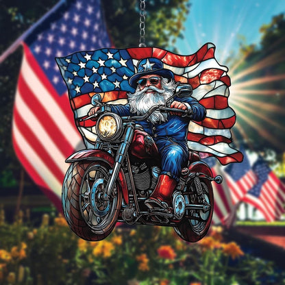USA Biker Uncle Sam Faux Stained Glass Suncatcher