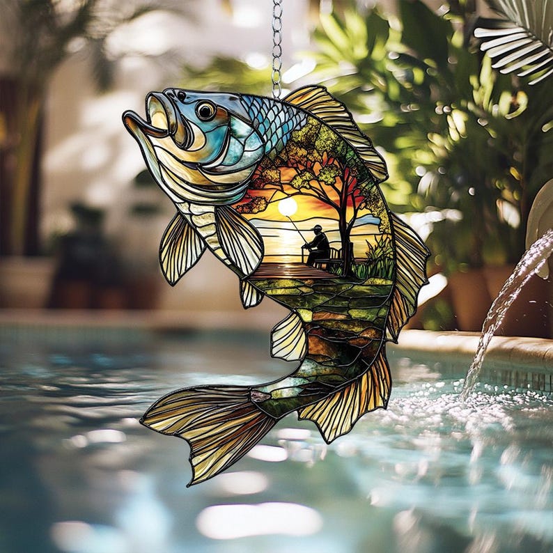 Sunset Fisherman Acrylic Window Hanging
