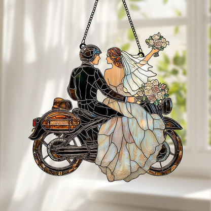 Romantic Biker Wedding Faux Stained Glass Suncatcher