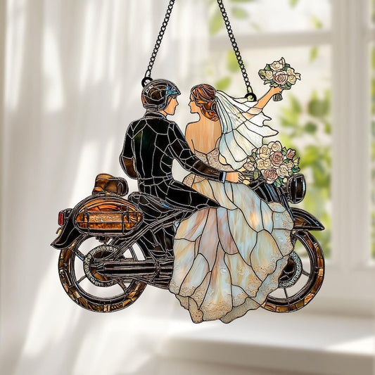 Romantic Biker Wedding Faux Stained Glass Suncatcher