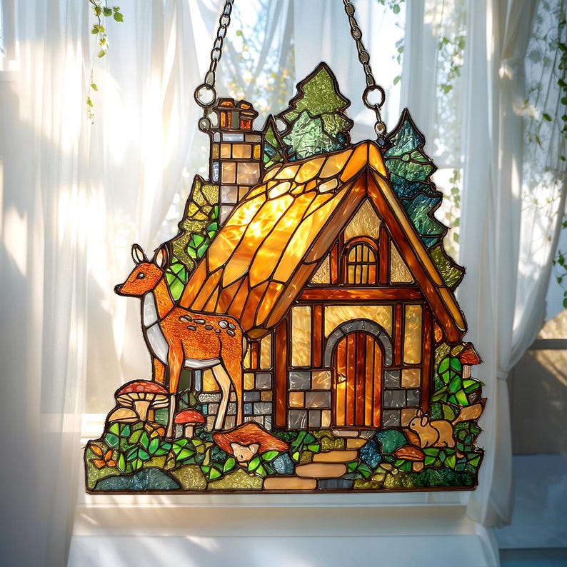 Forest Cottage Acrylic Window Hanging