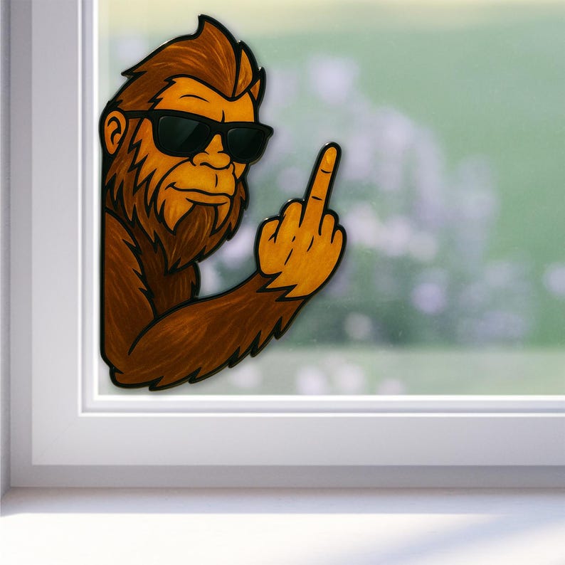 Peeking Bigfoot Middle Finger Sticker
