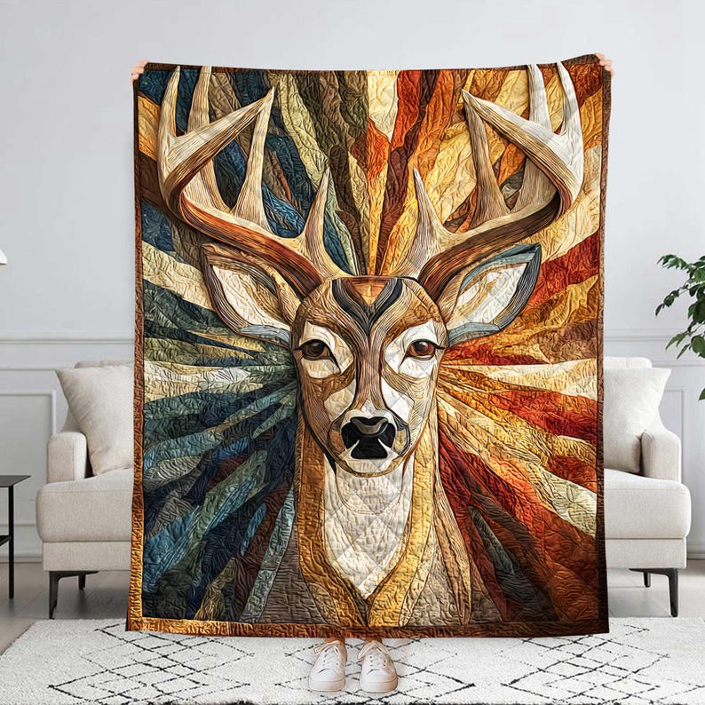 Majestic Buck Radiance – Personalized Quilted Blanket