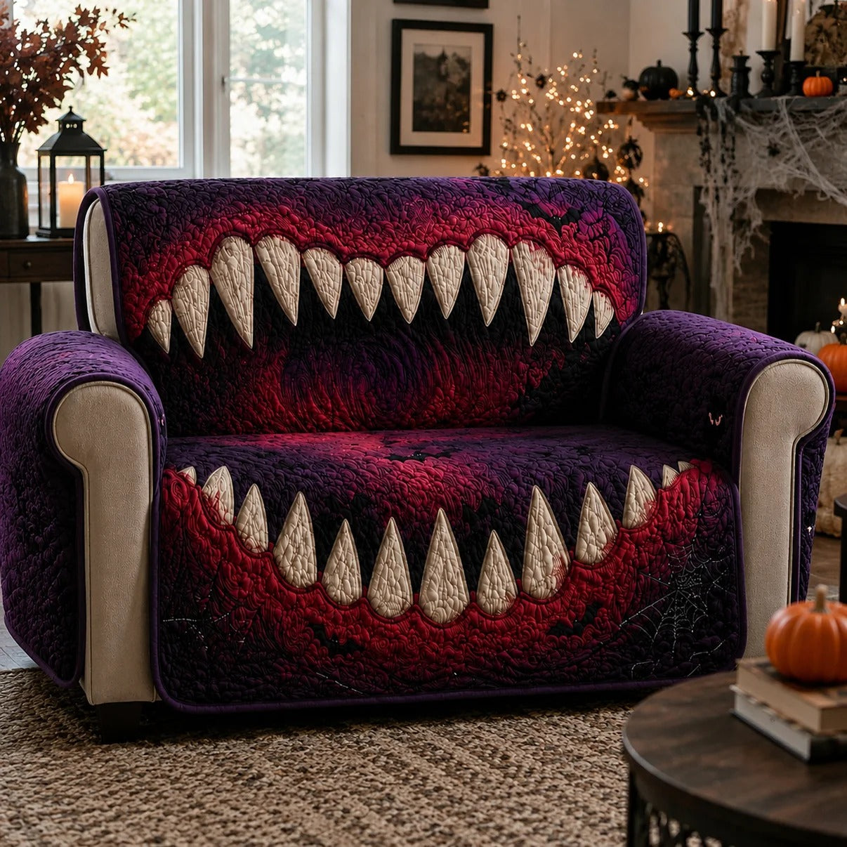 Monster Maw Halloween Quilted Sofa Cover