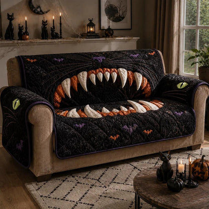 Black Cat Monster Mouth Quilted Sofa Cover