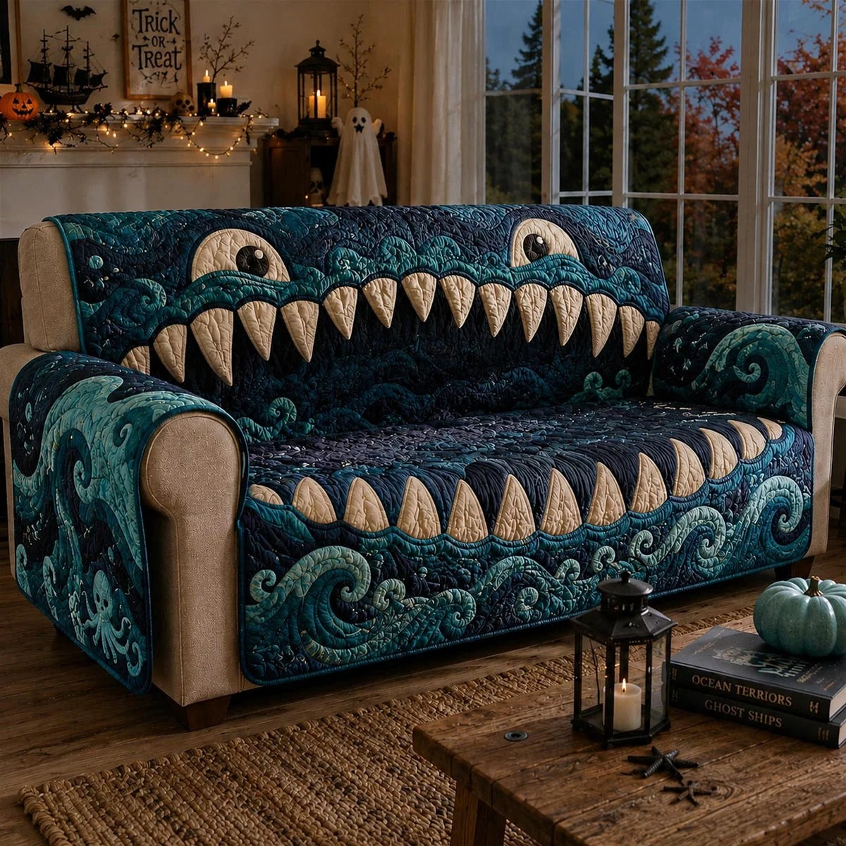 Sea Monster Maw Halloween Quilted Sofa Cover