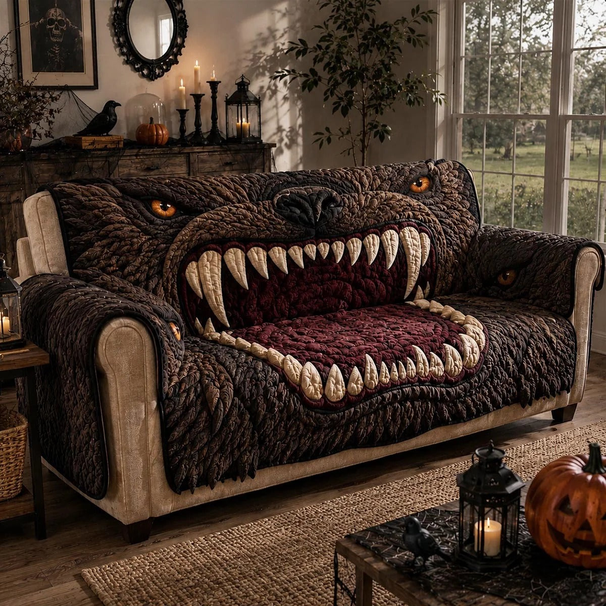 Werewolf Maw Halloween Quilted Sofa Cover