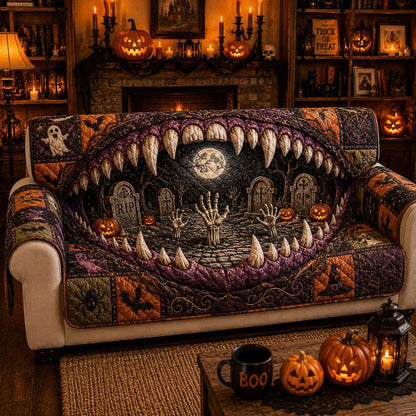 Graveyard Maw Halloween Quilted Sofa Cover