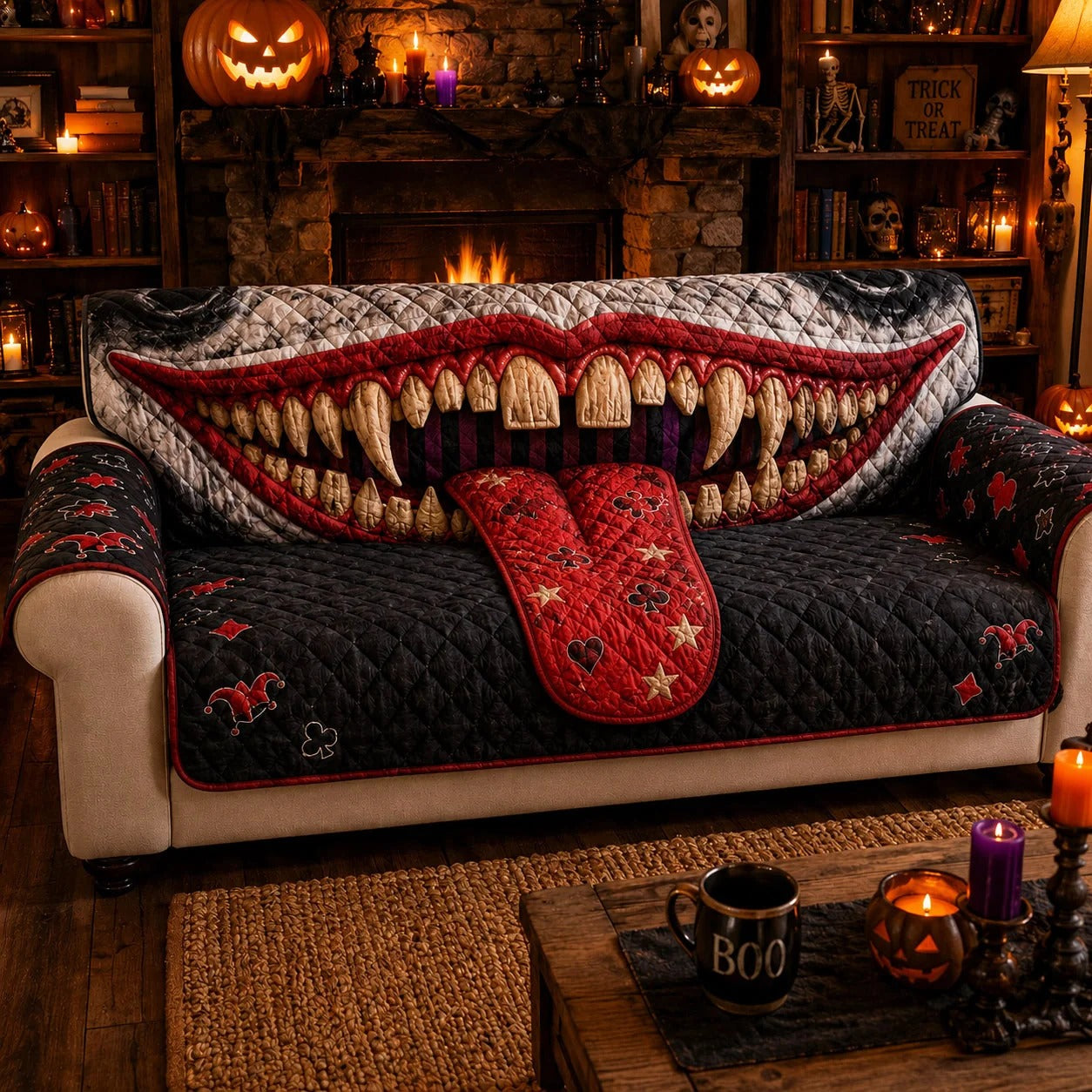 Sinister Smile Halloween Quilted Sofa Cover