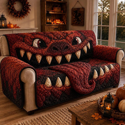 Red Dragon Maw Halloween Quilted Sofa Cover