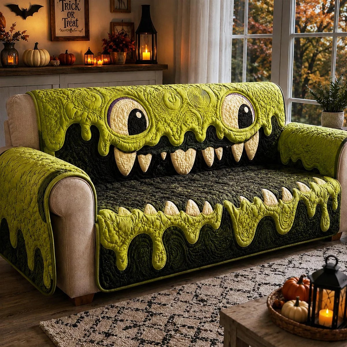 Slime Monster Mouth Quilted Sofa Cover