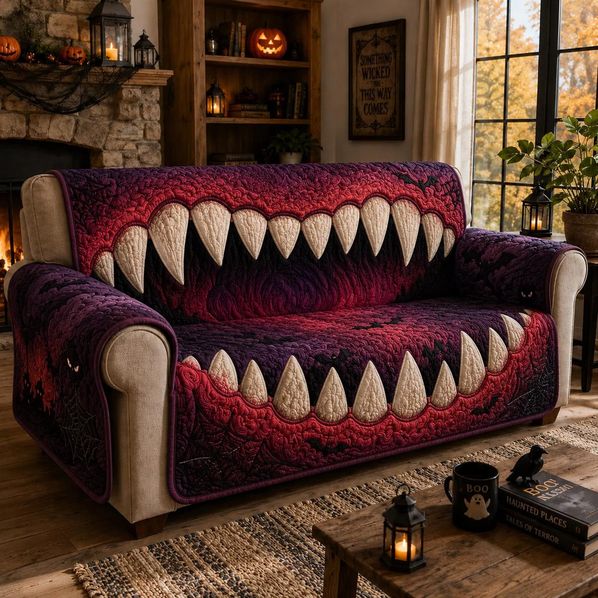 Monster Maw Halloween Quilted Sofa Cover