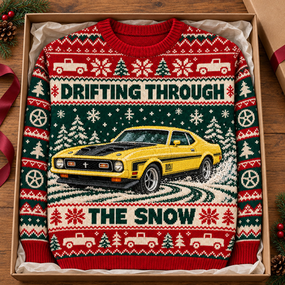 Drifting Through the Snow – Personalized Classic Car Ugly Christmas Sweater