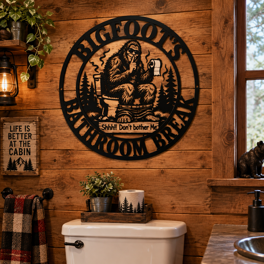 Funny Bigfoot Metal Wall Art – Sasquatch Bathroom Sign