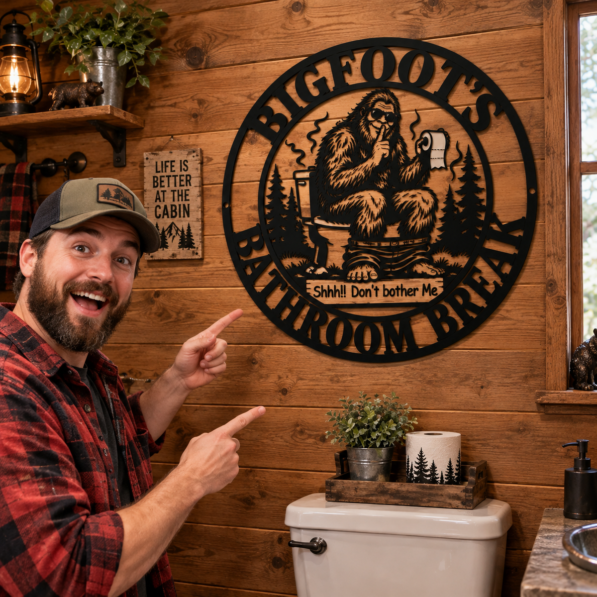 Funny Bigfoot Metal Wall Art – Sasquatch Bathroom Sign