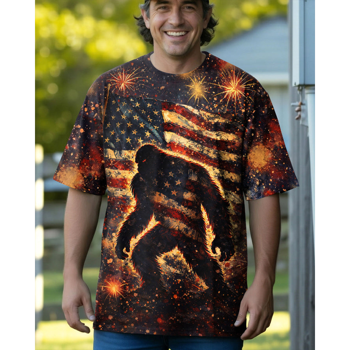 BIGFOOT STARS AND STRIPES GRUNGE ART ALL OVER PRINT