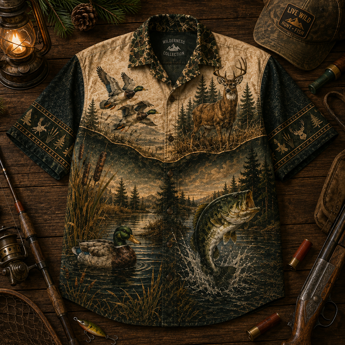 Hunting & Fishing Life – Vintage Outdoor Hawaiian Shirt