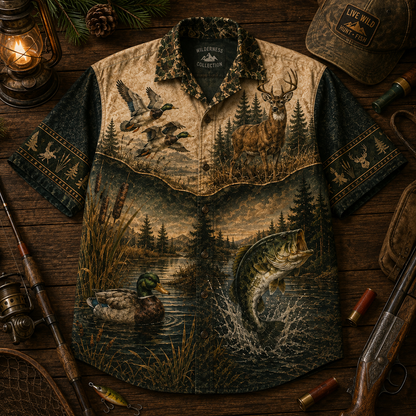Hunting & Fishing Life – Vintage Outdoor Hawaiian Shirt