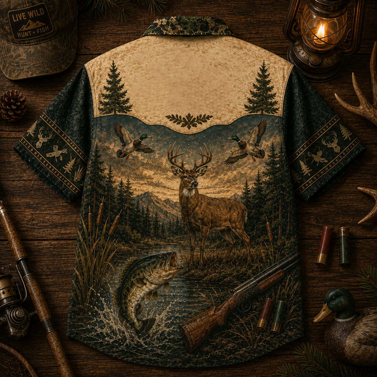 Hunting & Fishing Life – Vintage Outdoor Hawaiian Shirt