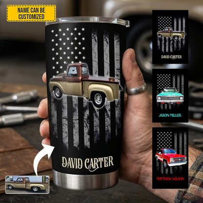 Personalized Classic Vehicle Tumbler – Vintage American Flag Gift