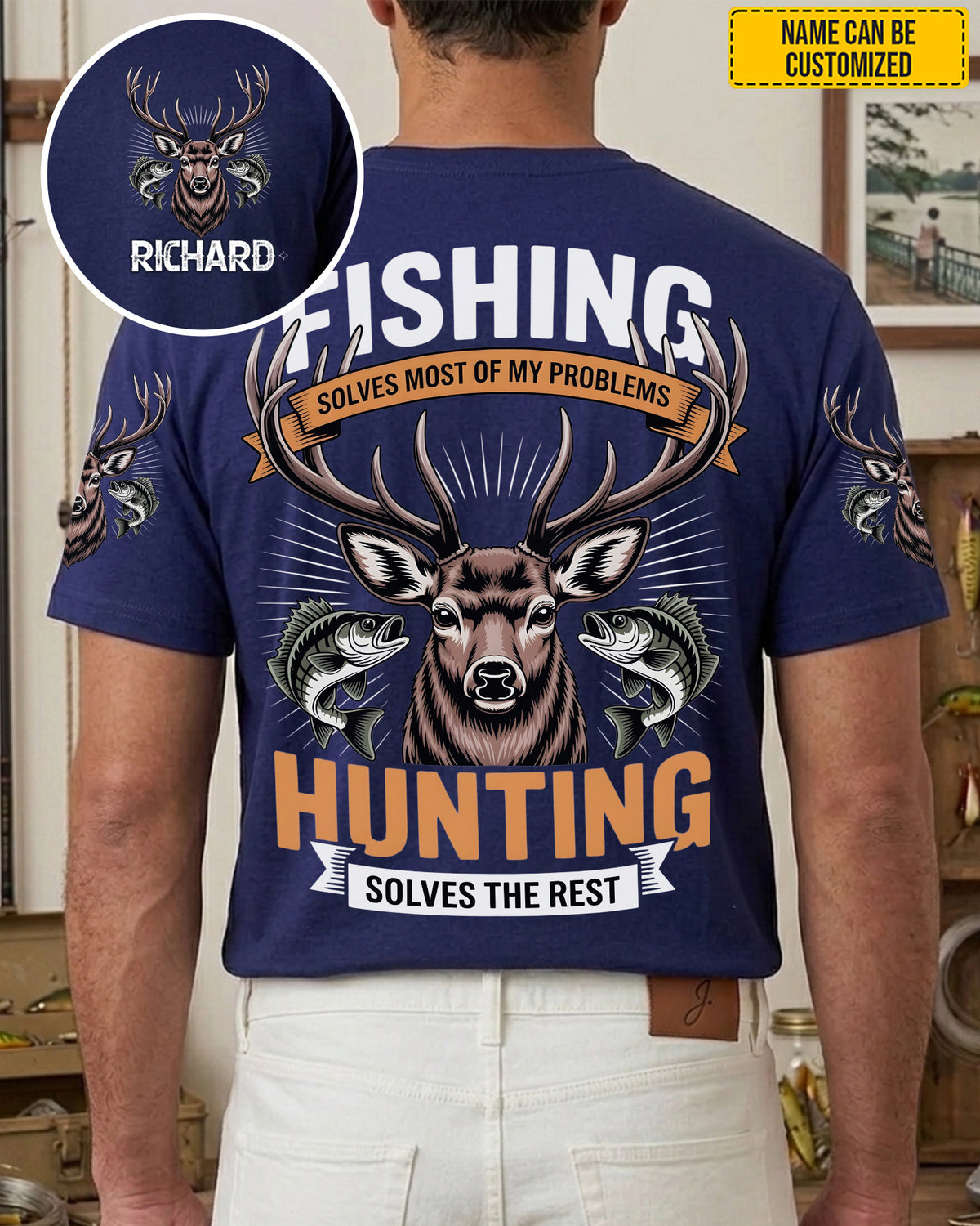 Fishing Solves My Problems, Hunting Solves The Rest – Personalized All-Over Print Shirt